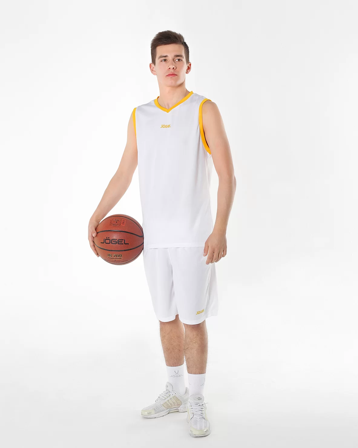 Реальное фото Шорты баскетбольные JBS-1120-014, белый/желтый, детский - YL от магазина СпортСЕ