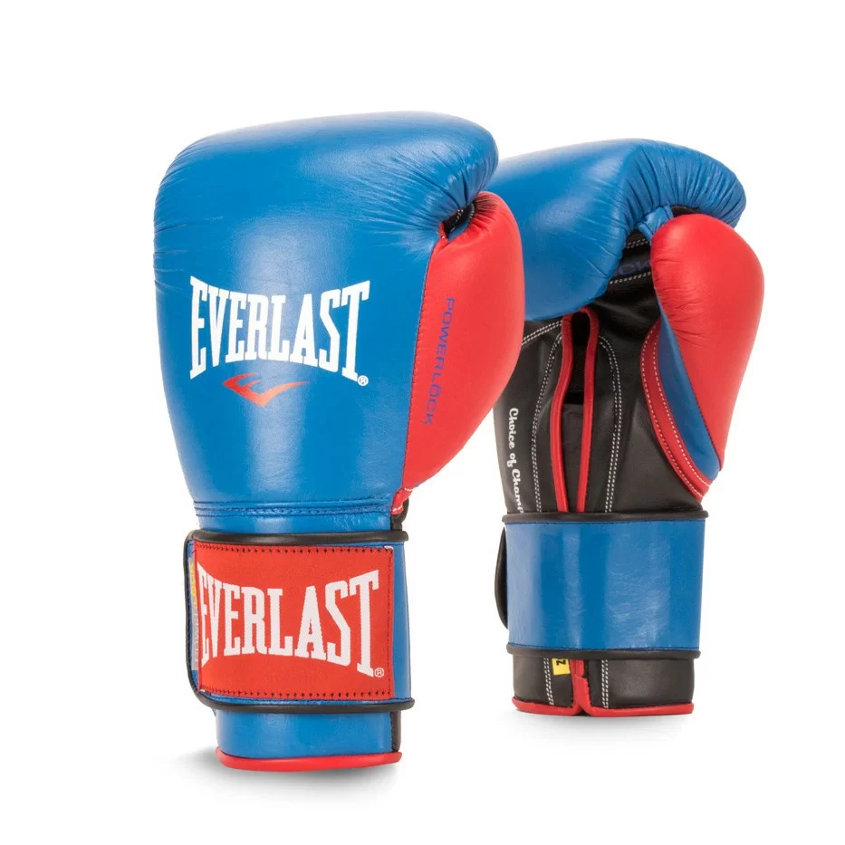 Реальное фото Перчатки боксерские Everlast Powerlock PU 14oz тренировочные син/красн P00000727 от магазина СпортСЕ