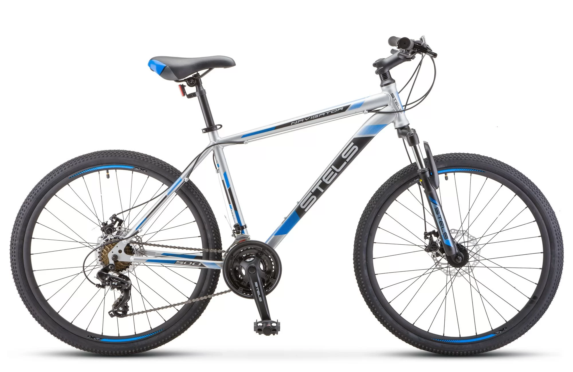 Реальное фото Велосипед Stels Navigator-500 D 26" (2020) серебристый/синий F010 от магазина СпортСЕ