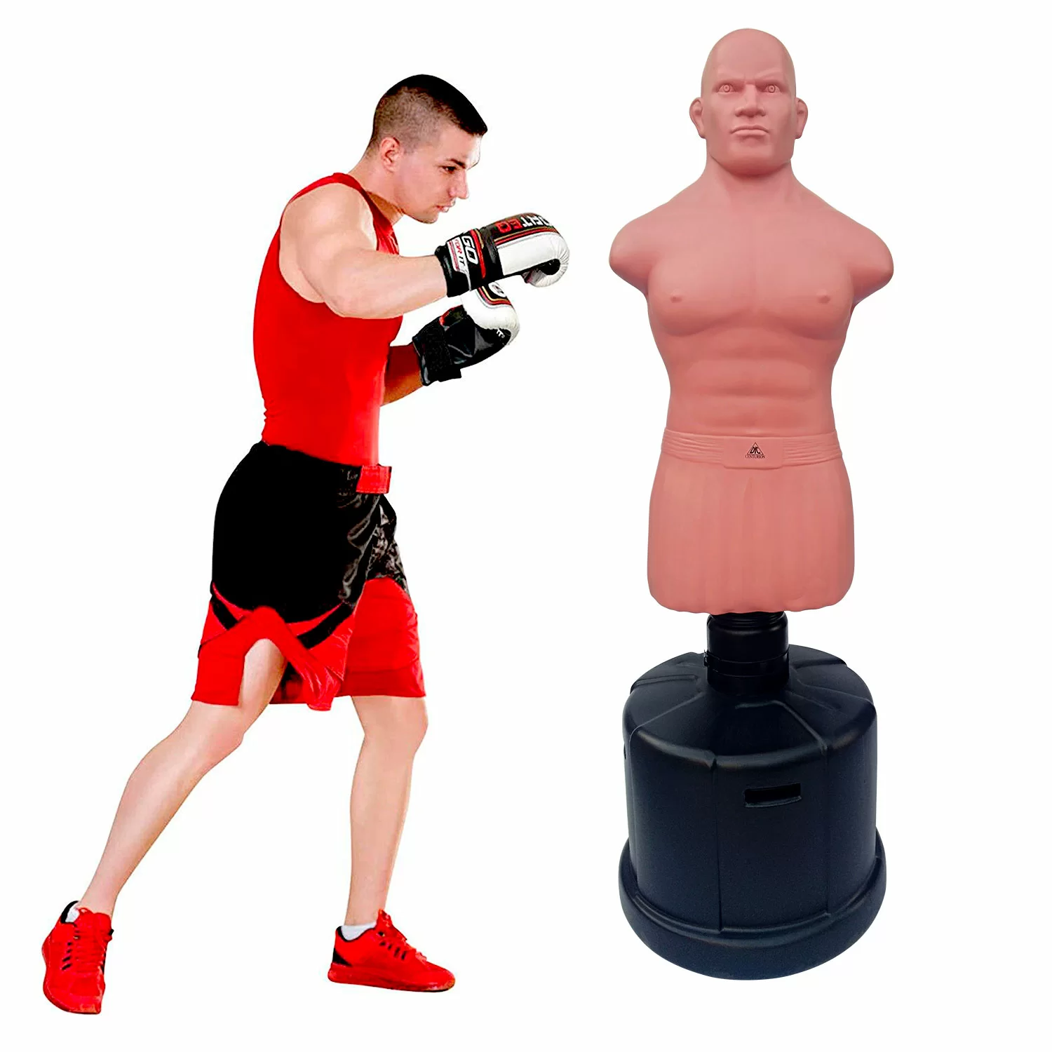 Реальное фото Манекен Boxing Punching Man-Heavy (беж) (манекен плюс колба) Регулировка высоты!!! от магазина СпортСЕ
