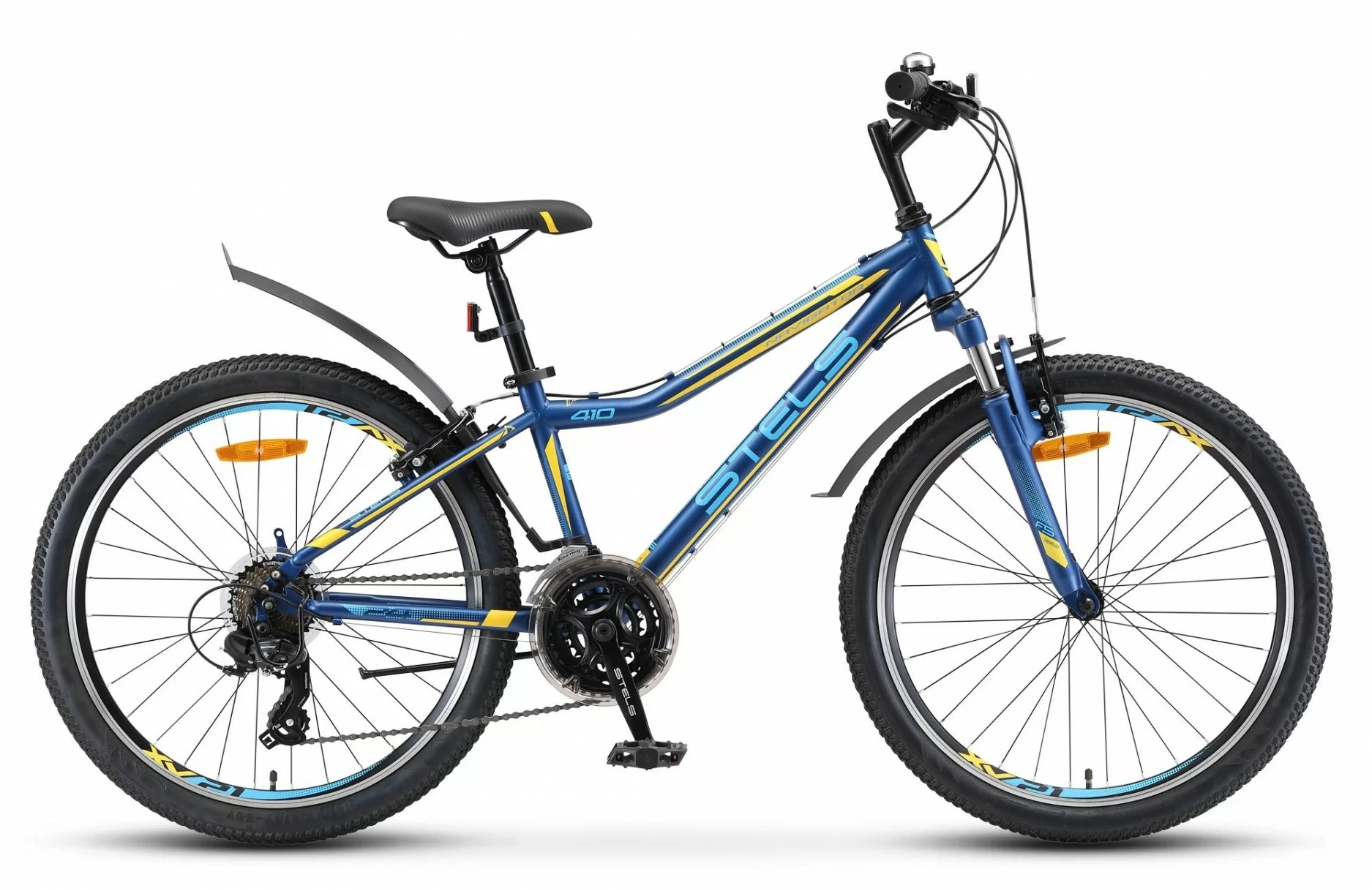 Реальное фото Велосипед Stels Navigator-410 V 21-sp 24" тёмно-синий/жёлтый V010 от магазина СпортСЕ