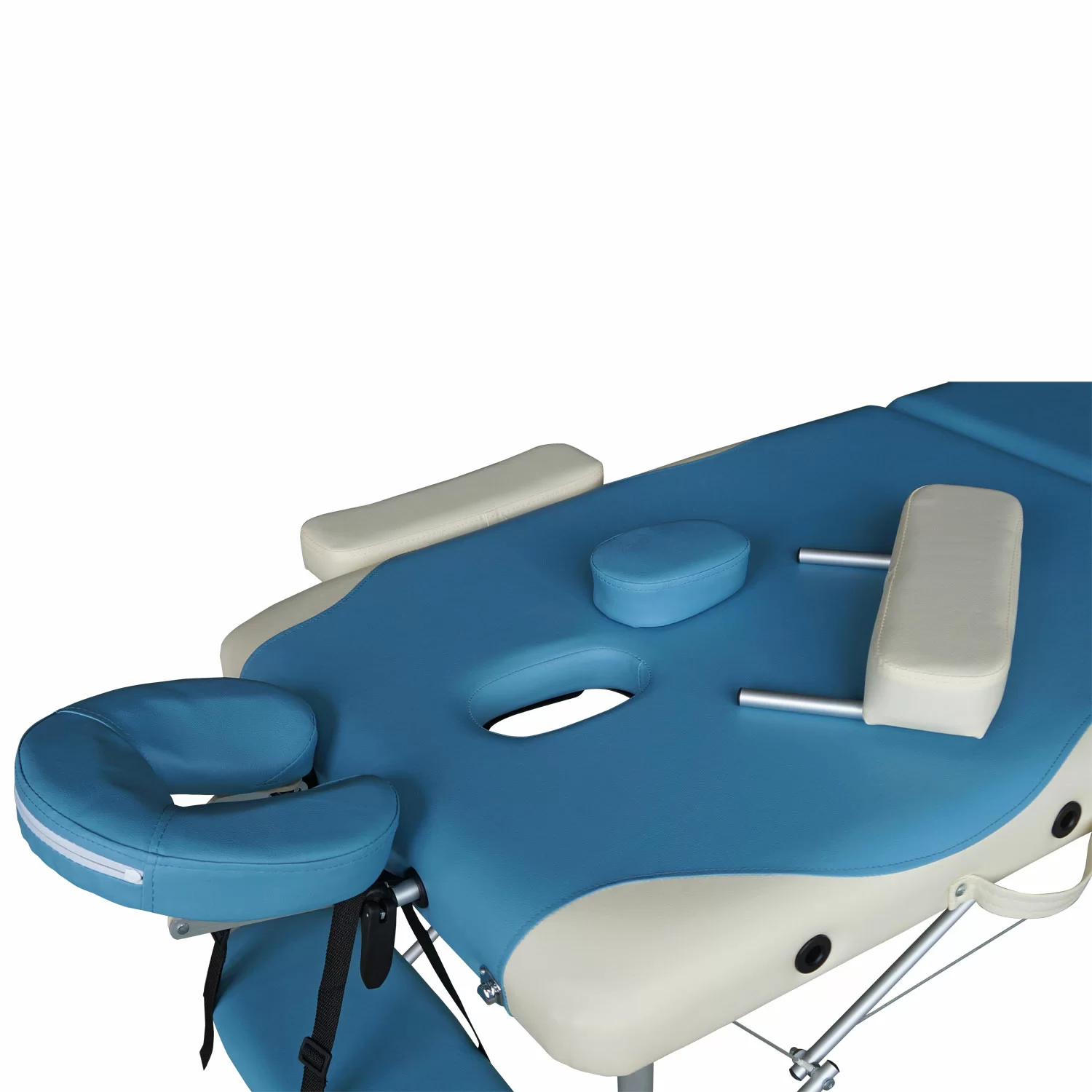 Реальное фото Массажный стол DFC NIRVANA, Elegant DELUXE, 186х70х5 см, алюм. ножки, цвет голуб./беж. от магазина СпортСЕ