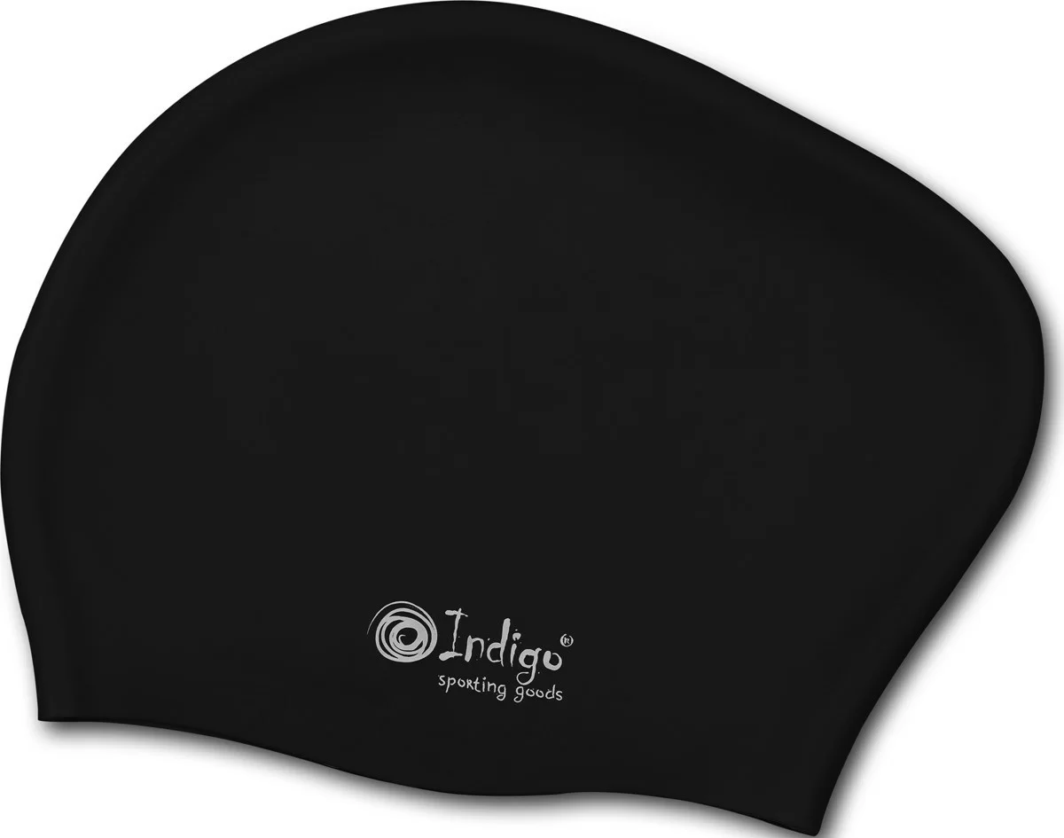 Реальное фото Шапочка для плавания Indigo длинные волосы черный 802 SC от магазина СпортСЕ