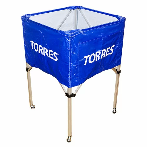 Реальное фото Тележка для мячей TORRES SS11022, на 25-30 шт., дл. 67см, глуб.45 см, выс.103 см, сине-белая от магазина СпортСЕ