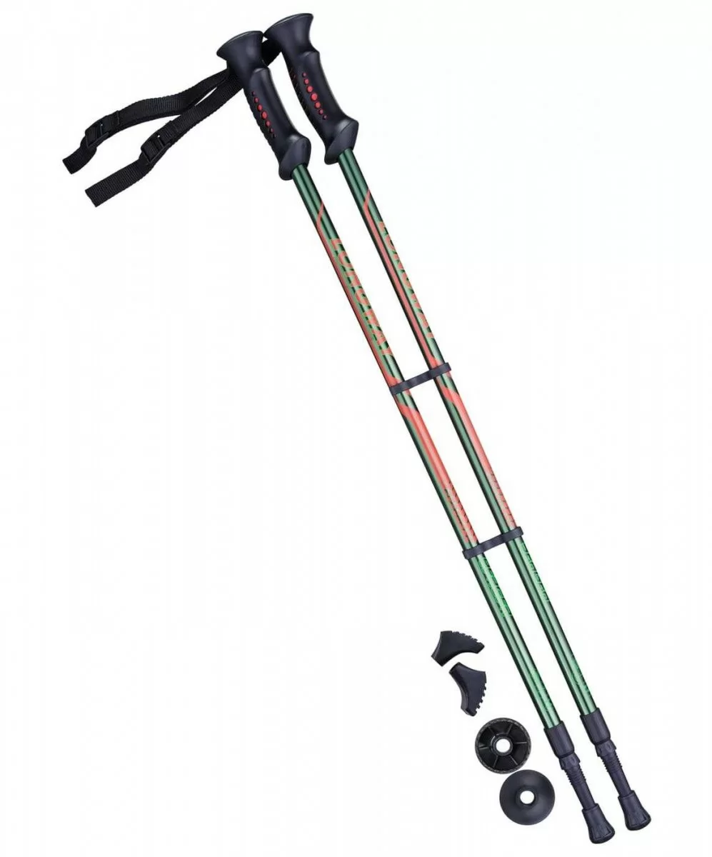Реальное фото Палки для скандинавской ходьбы Berger Longway, 77-135 см, 2-секционные, тёмно-зеленый/оранжевый УТ-00010962 от магазина СпортСЕ