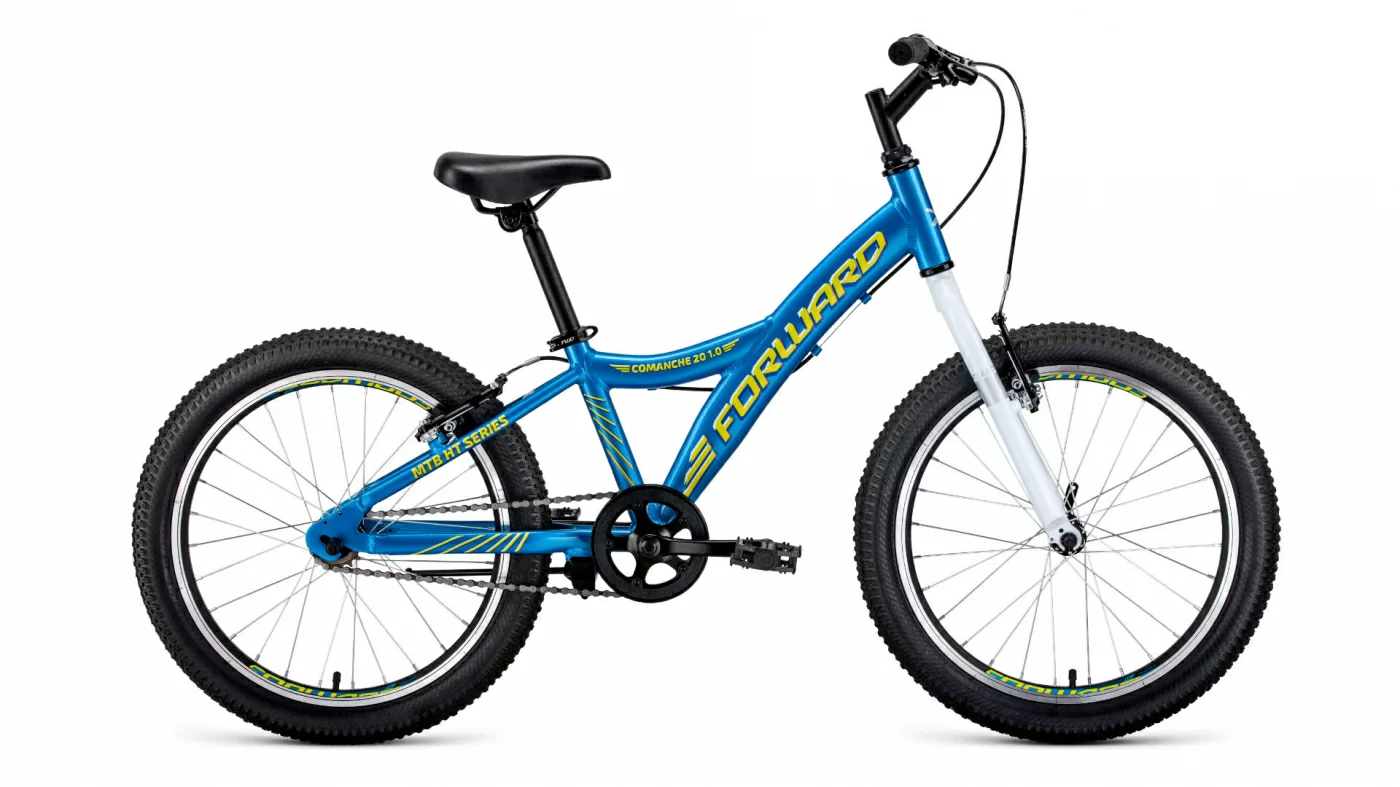 Реальное фото Велосипед Forward Comanche 20 1.0 (2021) голубой/желтый RBKW11601002 от магазина СпортСЕ