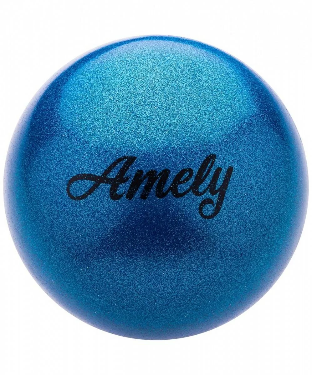 Реальное фото Мяч для художественной гимнастики 19 см Amely AGB-103 с насыщенными блестками синий от магазина СпортСЕ