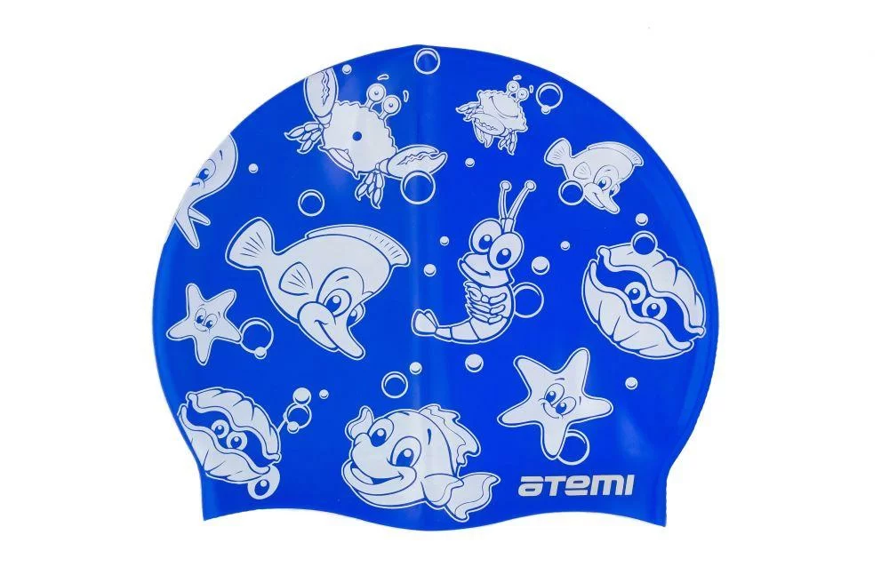 Реальное фото Шапочка для плавания Atemi PSC309 Jr силикон синяя (морская фауна) от магазина СпортСЕ