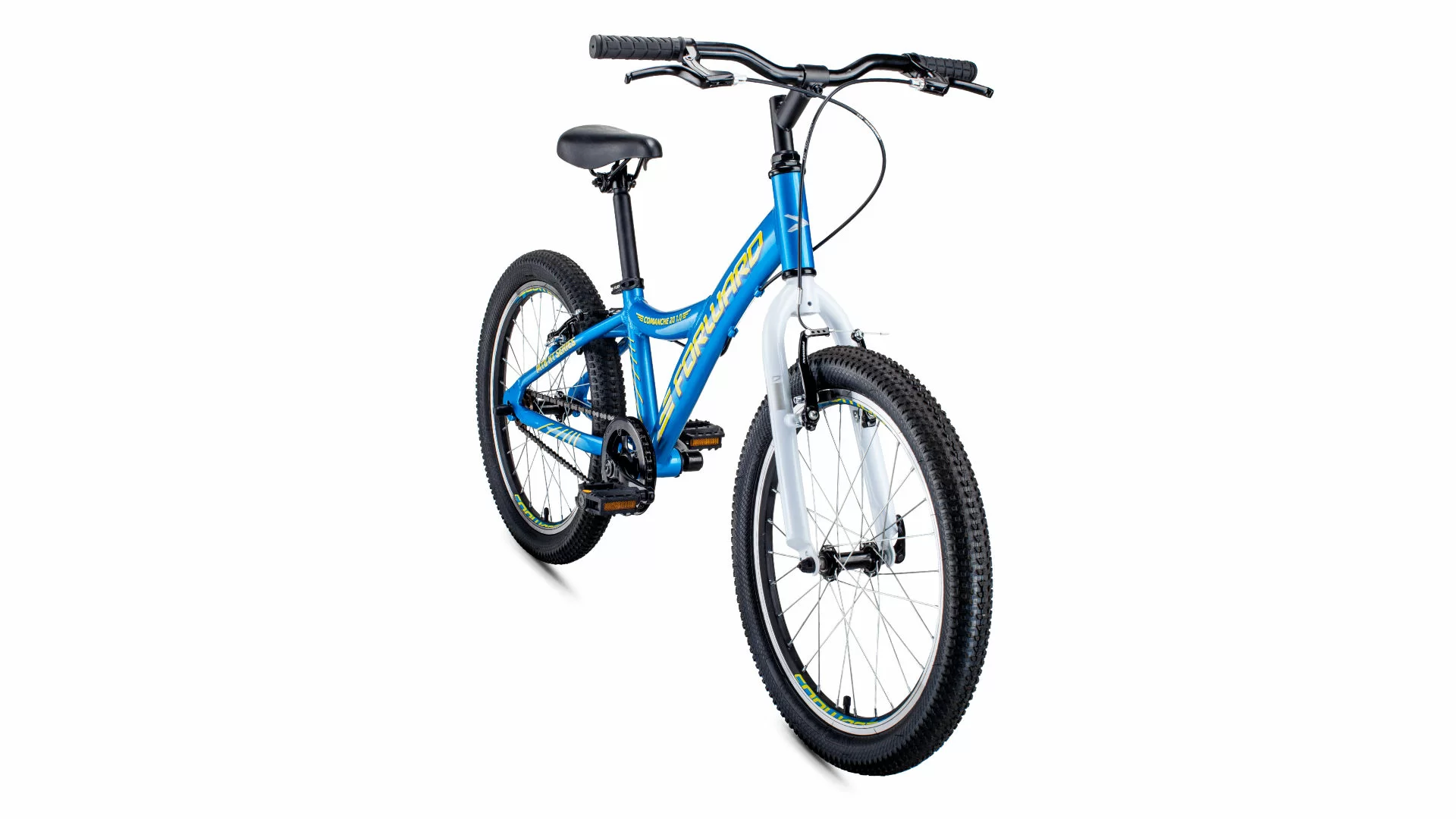 Реальное фото Велосипед Forward Comanche 20 1.0 (2021) голубой/желтый RBKW11601002 от магазина СпортСЕ