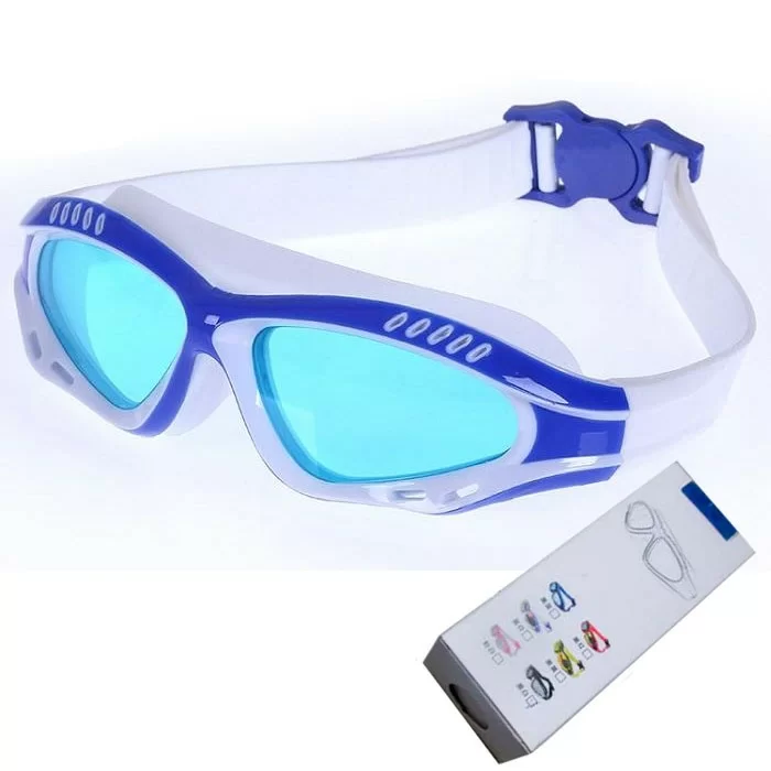 Реальное фото Очки-маска для плавания R18012 с берушами бело/синие 10016563 от магазина СпортСЕ