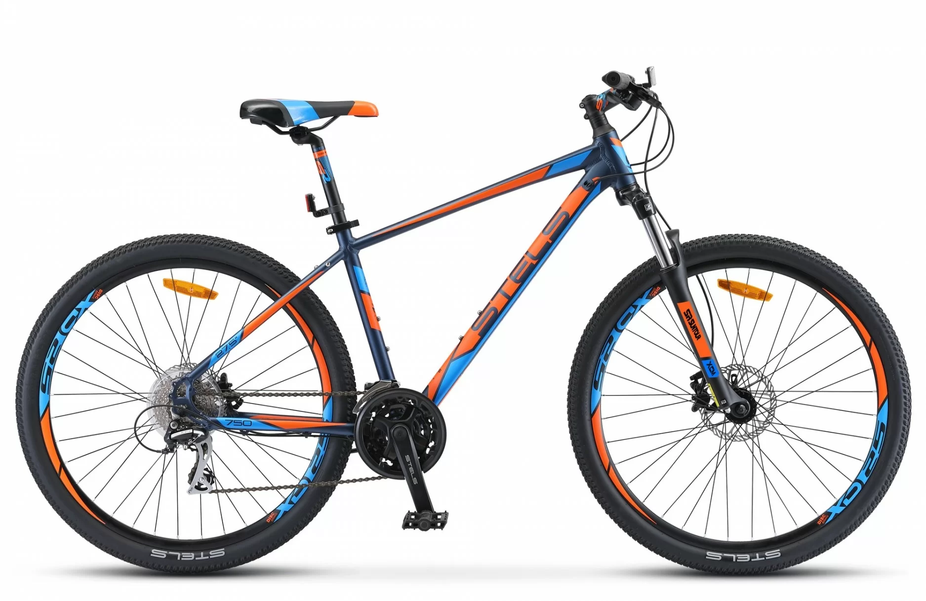 Реальное фото Велосипед Stels Navigator-750 D 27.5" (2019) синий/оранжевый V010 от магазина СпортСЕ