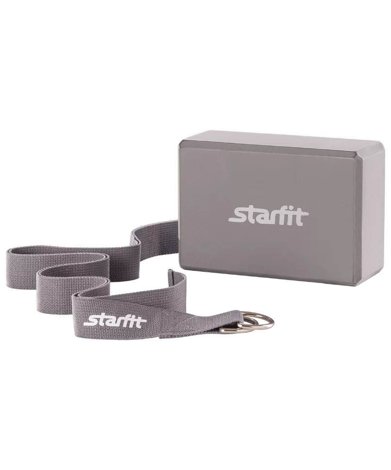 Реальное фото Комплект из блока и ремня для йоги StarFit FA-104 серый УТ-00008967 от магазина СпортСЕ