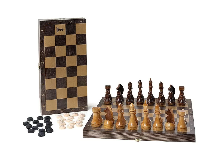 Реальное фото Набор игр (2в1)  (шашки, шахматы) венге 195-18 от магазина СпортСЕ
