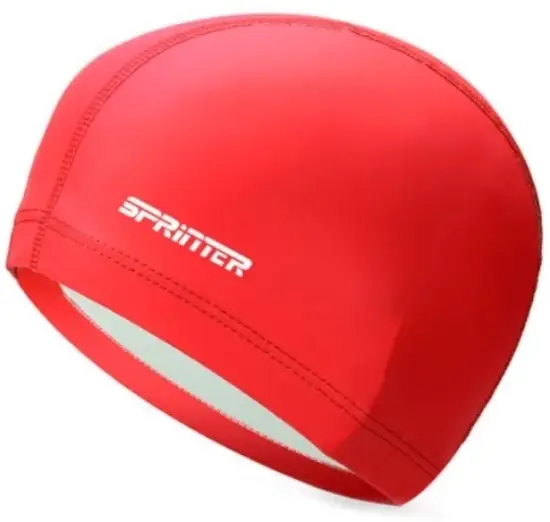Реальное фото Шапочка для плавания комбинированная Sprinter: PU-1117 (красный) 06316 от магазина СпортСЕ