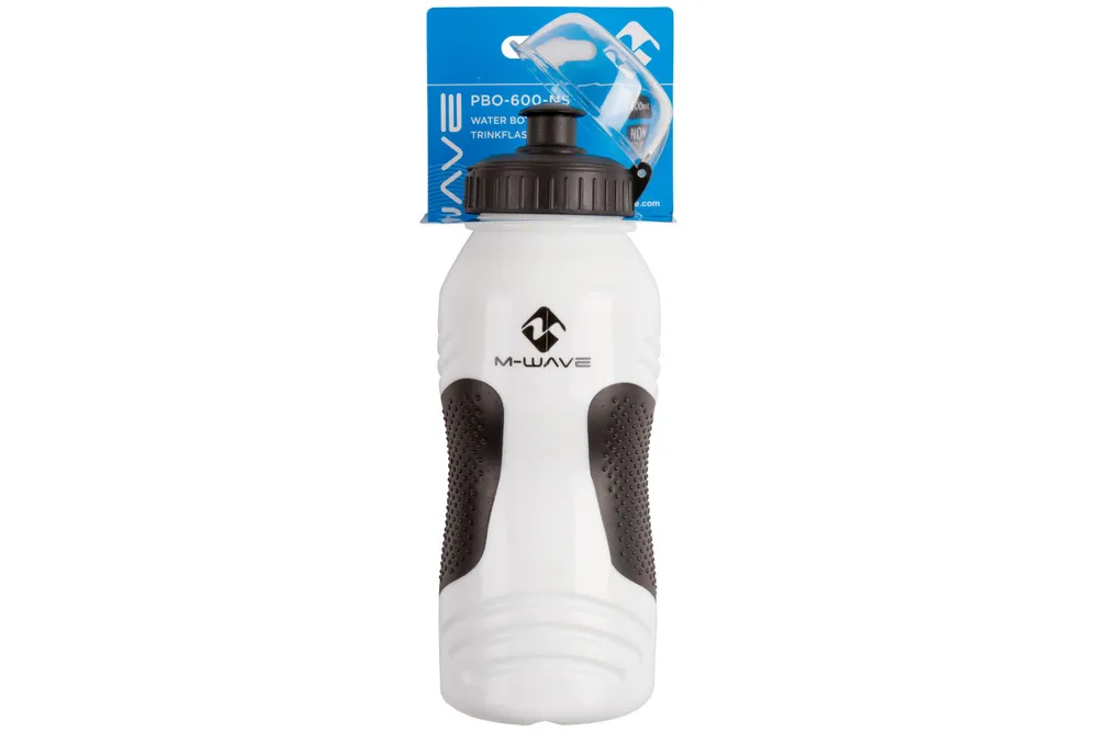 Реальное фото Велофляга M-Wave пластиковая 0,6л с крышкой, бело-черная 5-340365 от магазина СпортСЕ