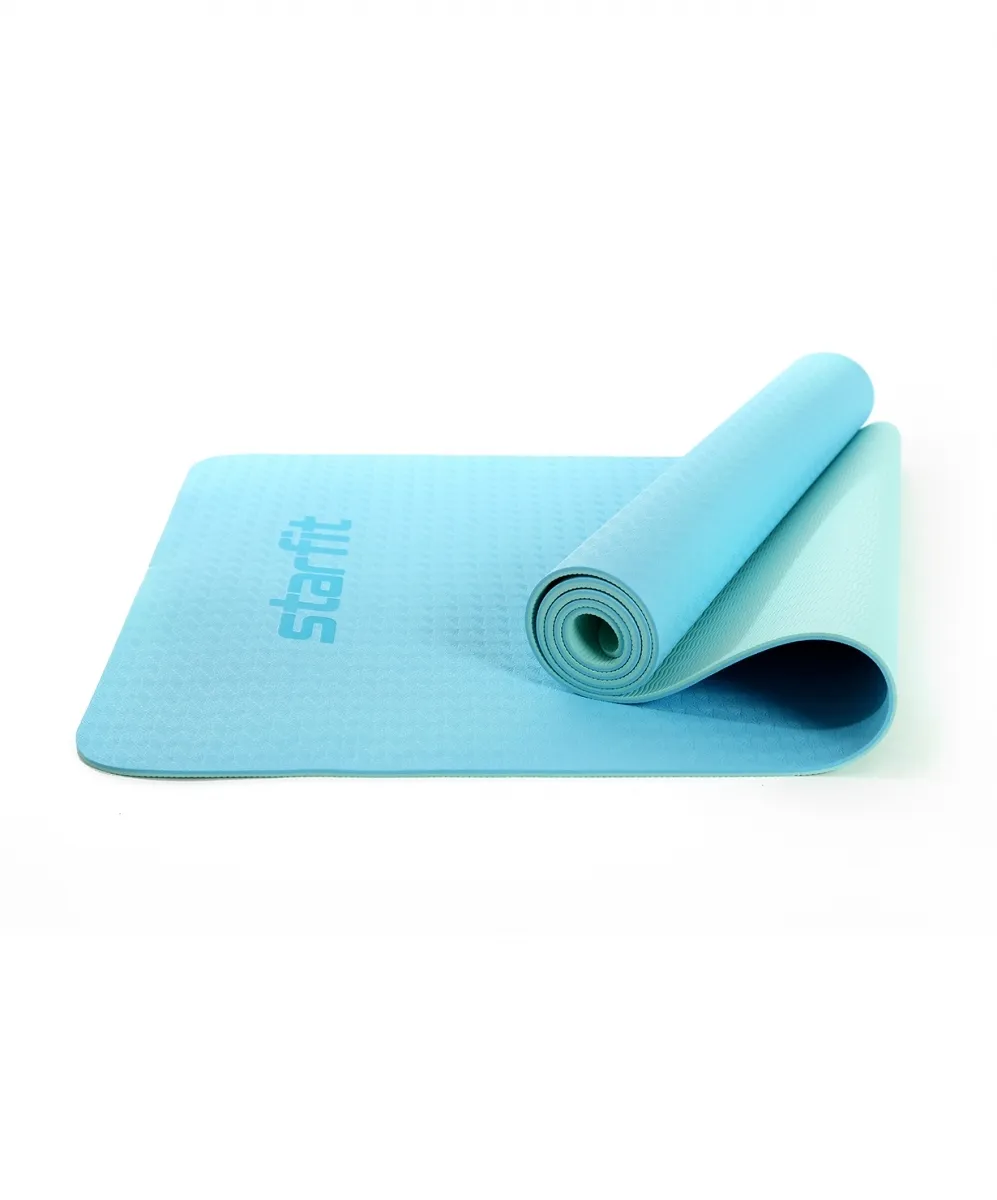 Реальное фото Коврик для йоги StarFit FM-201 TPE 173x61x0,5 см синий пастель/мятный УТ-00018913 от магазина СпортСЕ